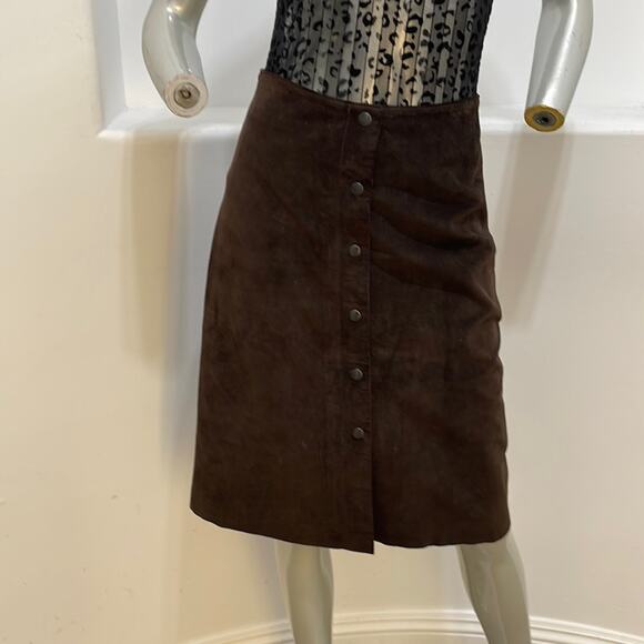 STOCKO YKK New York Brown Leather Skirt A-Line Snap Closure - Picture 11 of 11
